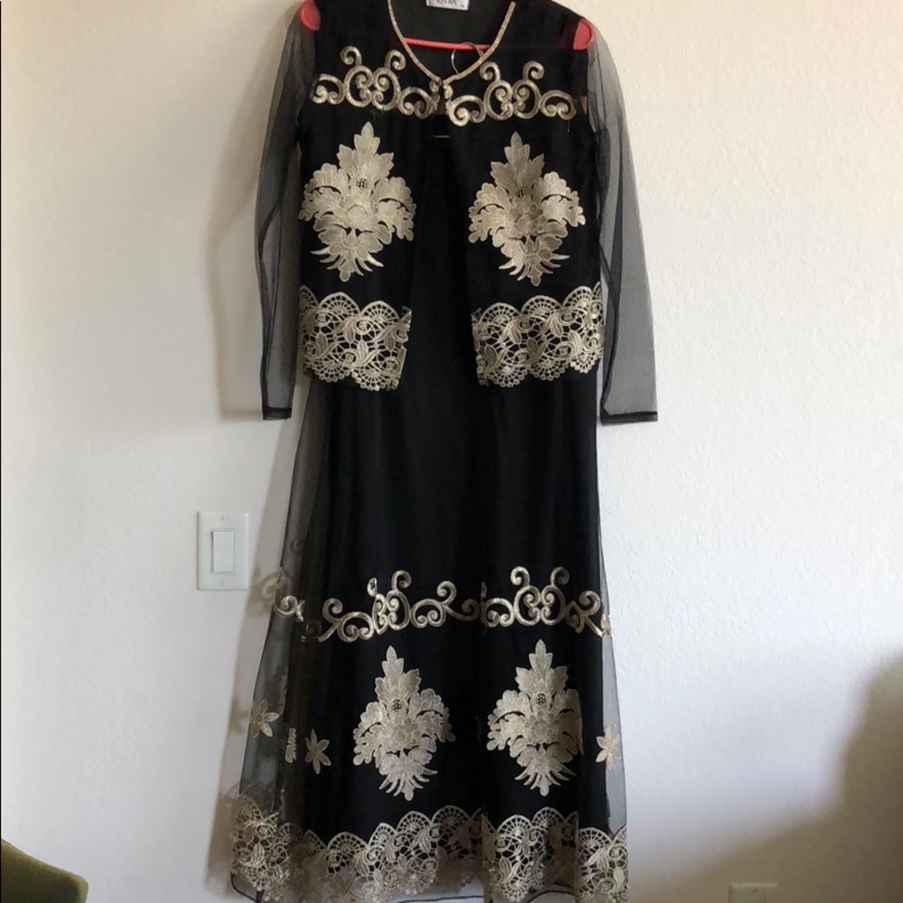 Kayra black and gold skirt with chiffon jacket